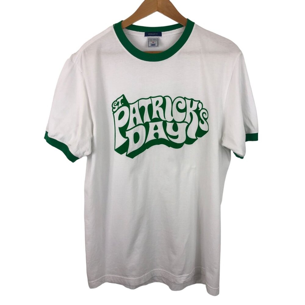 Old Navy Mens Size Medium White/Green St.Patricks Day Graphic T-shirt Retro 2005